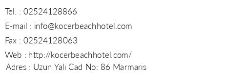 Koer Beach Hotel telefon numaralar, faks, e-mail, posta adresi ve iletiim bilgileri